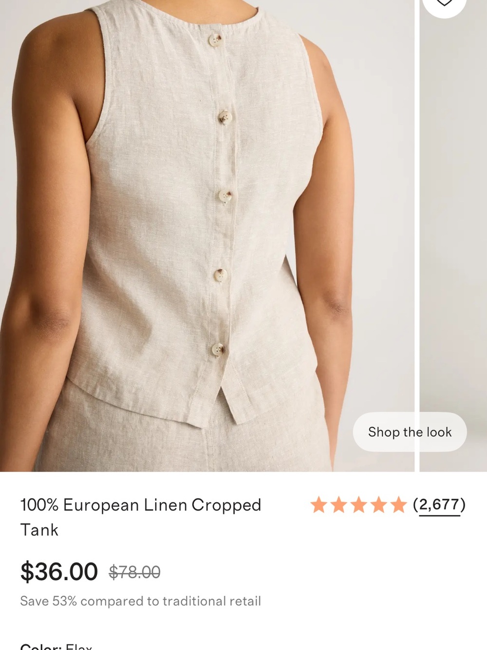 100% European Linen Cropped Tank Top in Flax Women’s XS